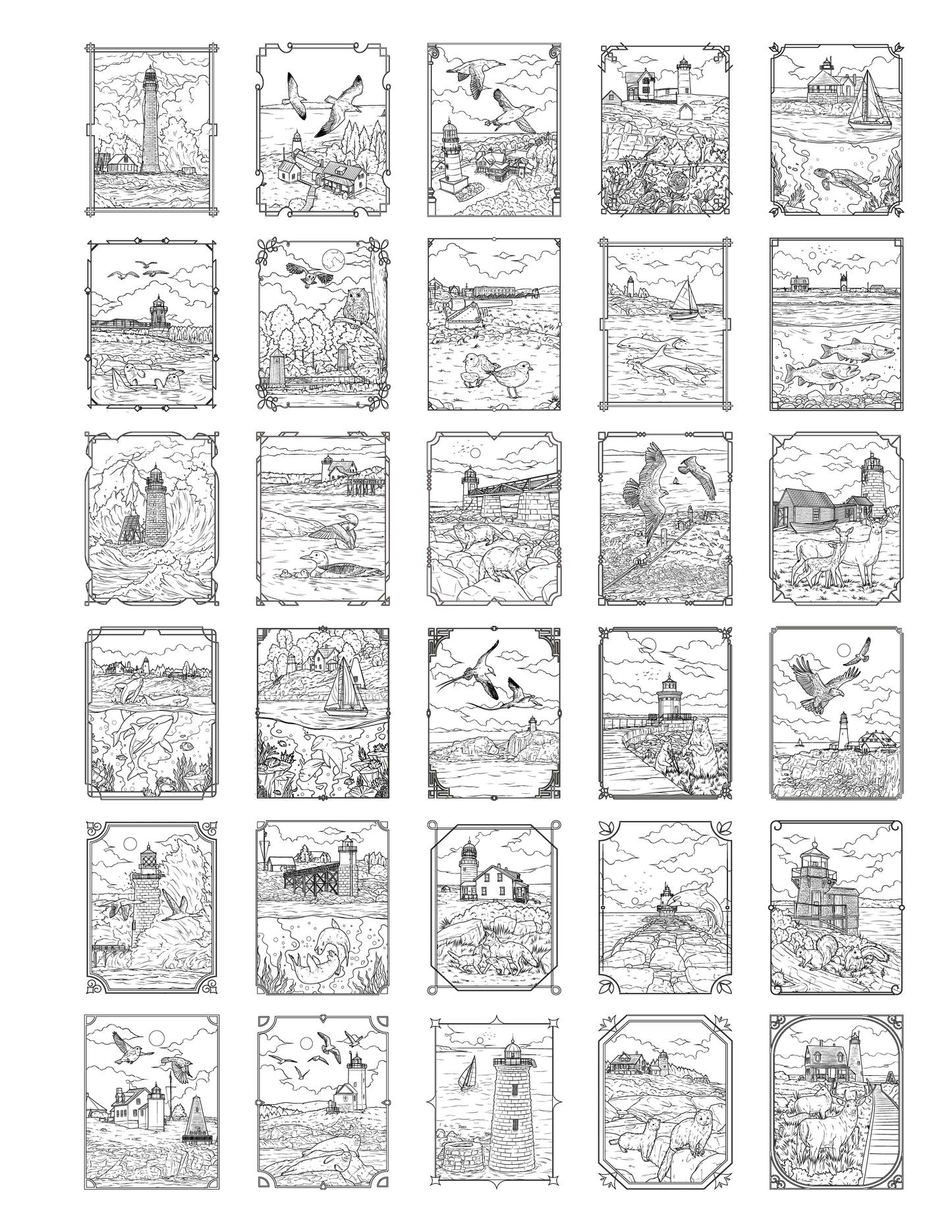 Samples of Coloring Pages from The Lighthouses of Maine South Color Book
