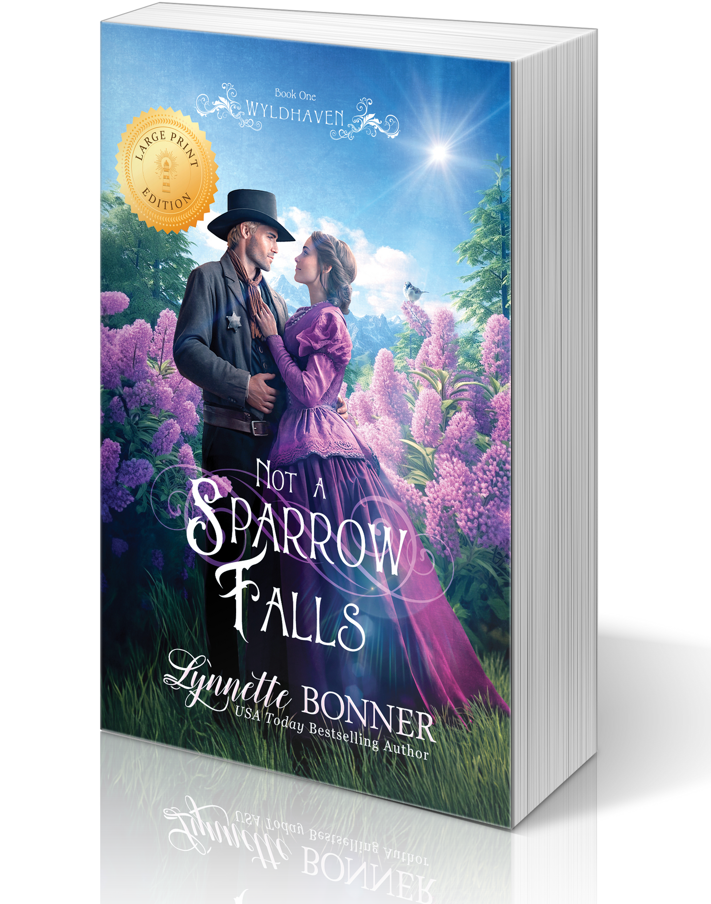 Large Print Cover of Not a Sparrow Falls, a Christian historical Western Romance