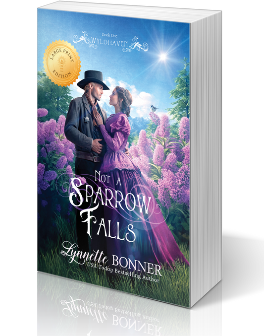 Large Print Cover of Not a Sparrow Falls, a Christian historical Western Romance