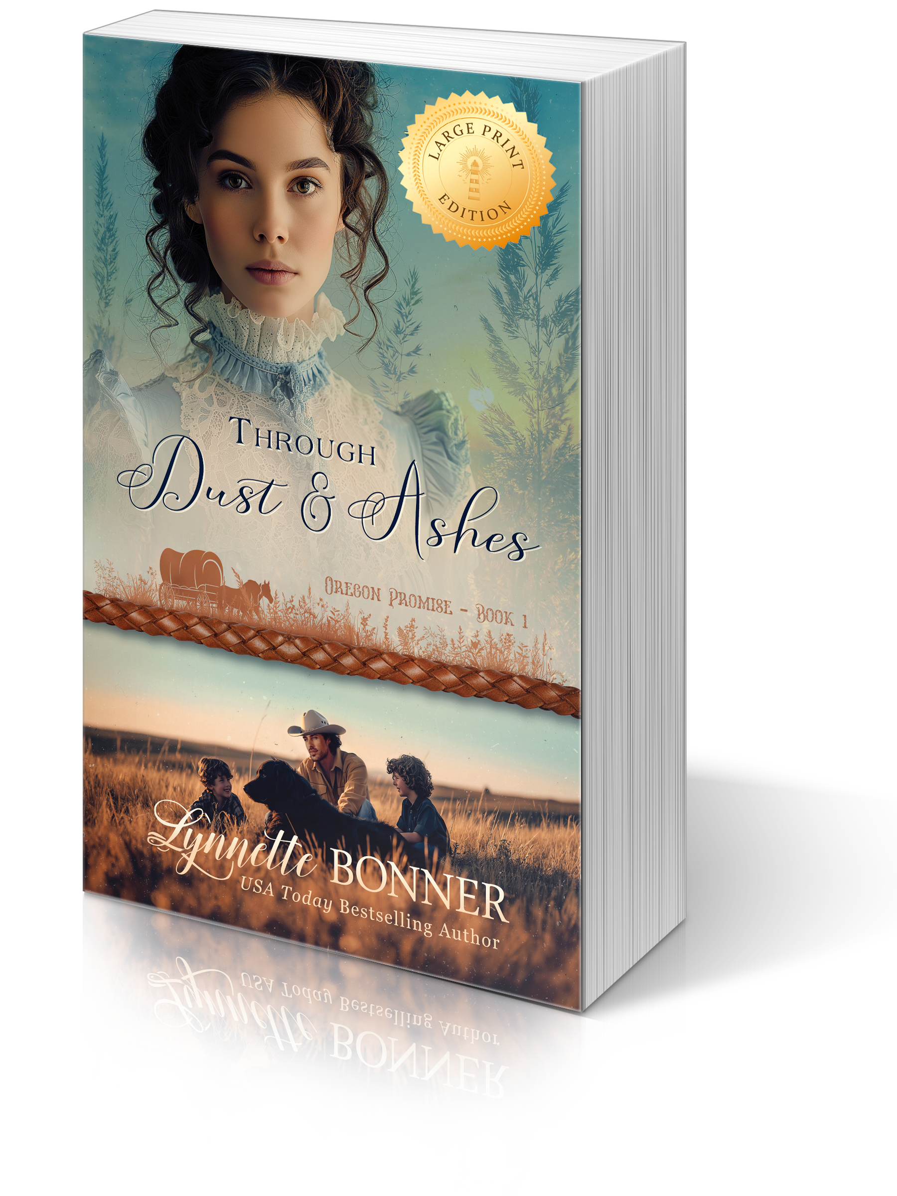 Large Print Cover of Through Dust and Ashes, a Christian historical Western Romance.