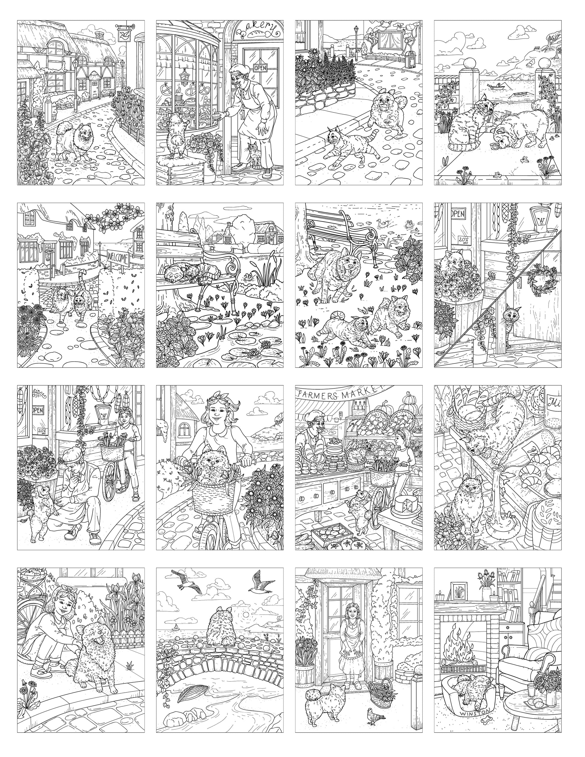 Samples of Coloring Pages from Winston and Whiskers - Color Book