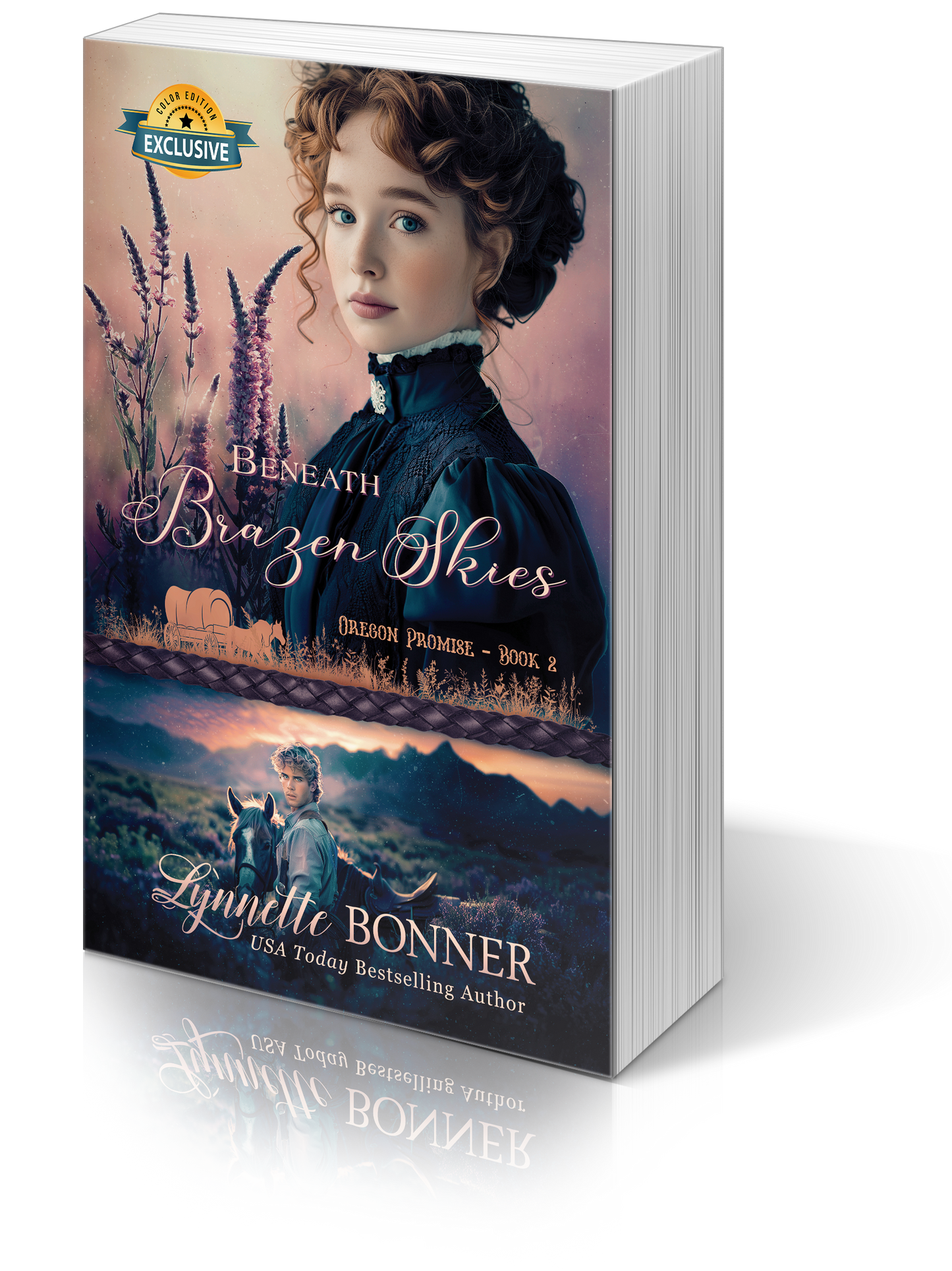 Color Edition Paperback of Beneath Brazen Skies, a Christian historical Western Romance