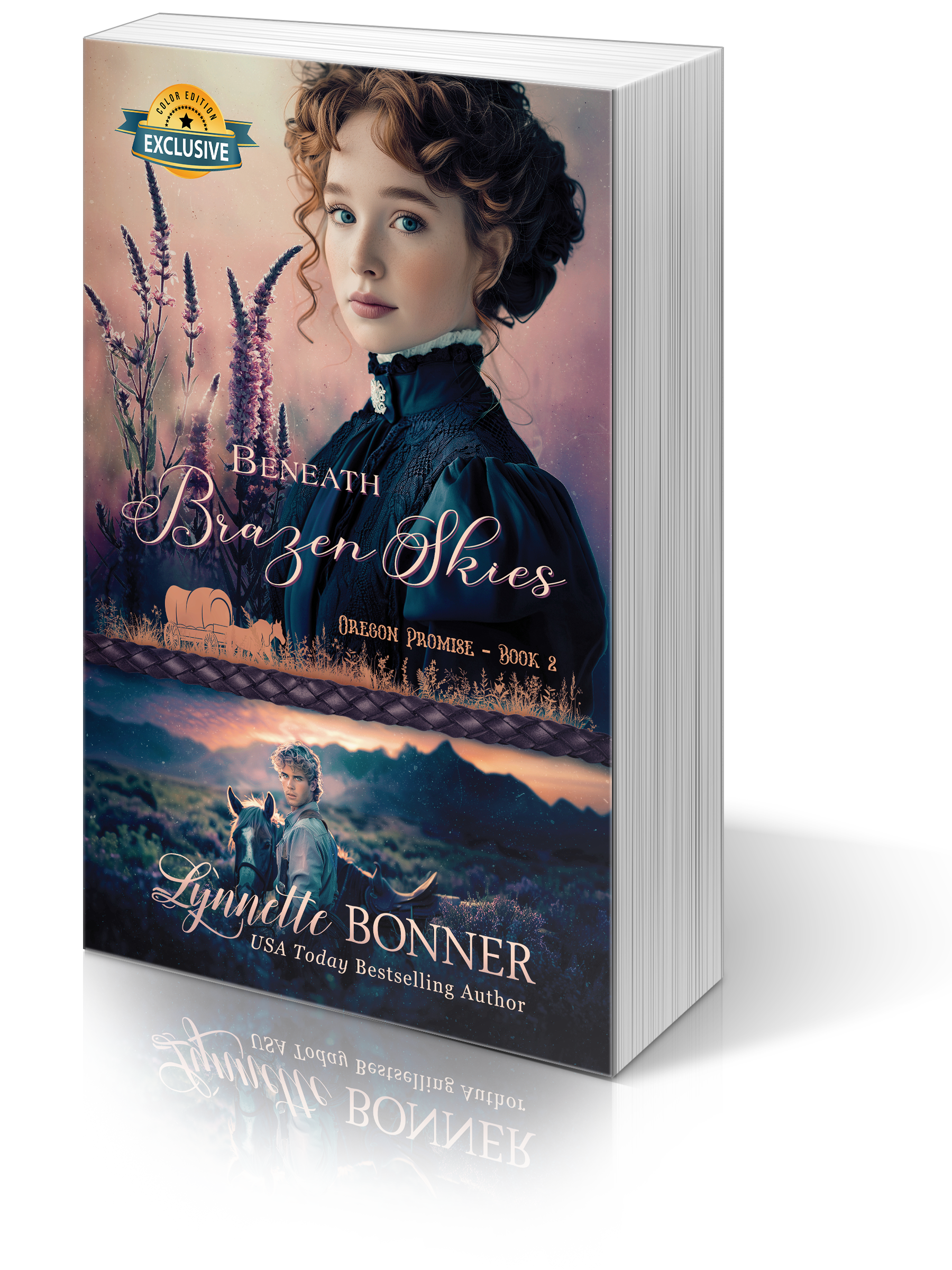 Color Edition Paperback of Beneath Brazen Skies, a Christian historical Western Romance