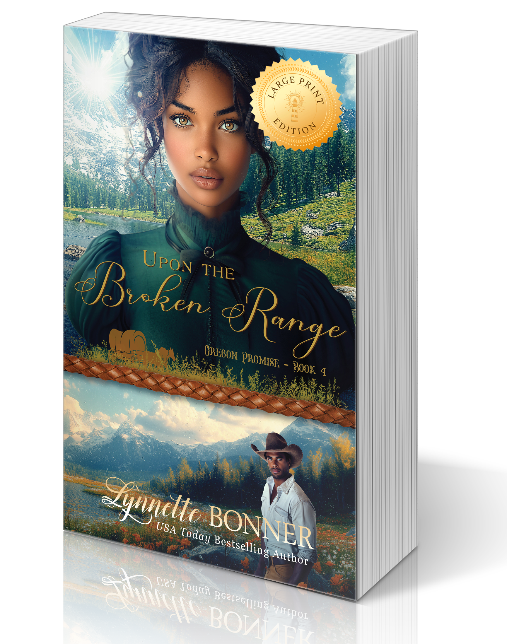 Large Print Cover of Upon the Broken Range, a Christian historical Western Romance.