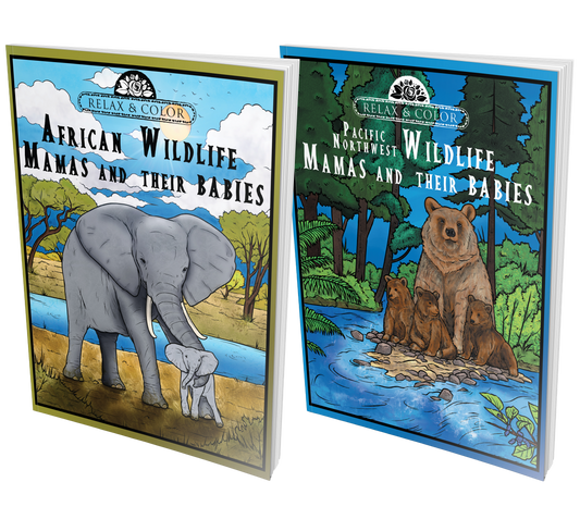 Relax and Color African and Pacific Northwest Wildlife Mamas and Their Babies Paperback Bundle