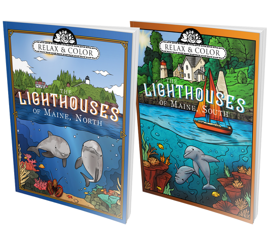 Relax and Color The Lighthouses of Maine, North and South - Paperback Bundle