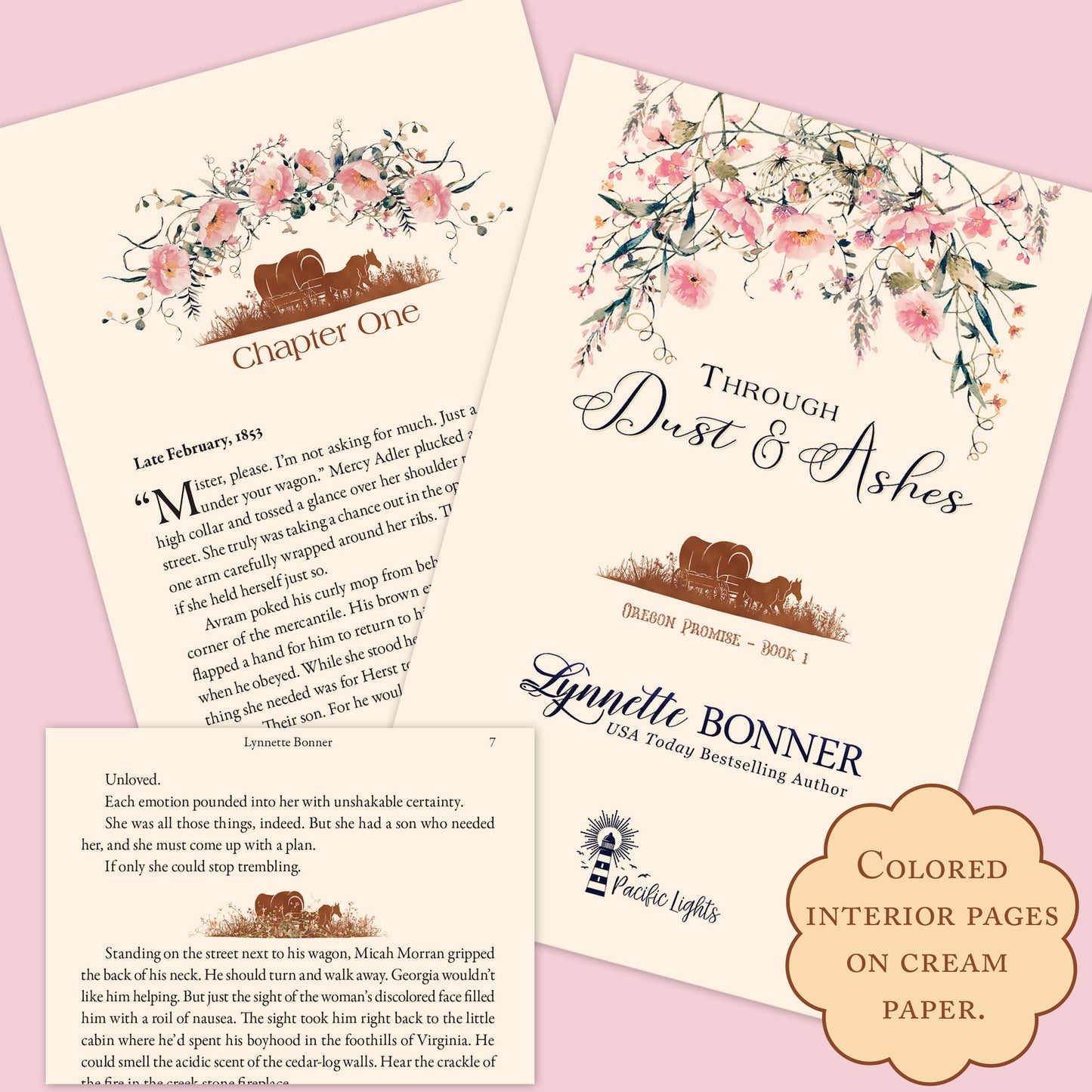 Color Samples of Title Page and Chapter 1 of Through Dust and Ashes, a Christian historical Western Romance