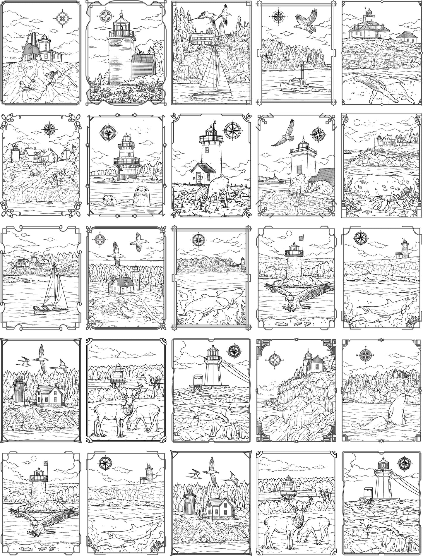 Samples of Coloring Pages from The Lighthouses of Maine North - Color Book