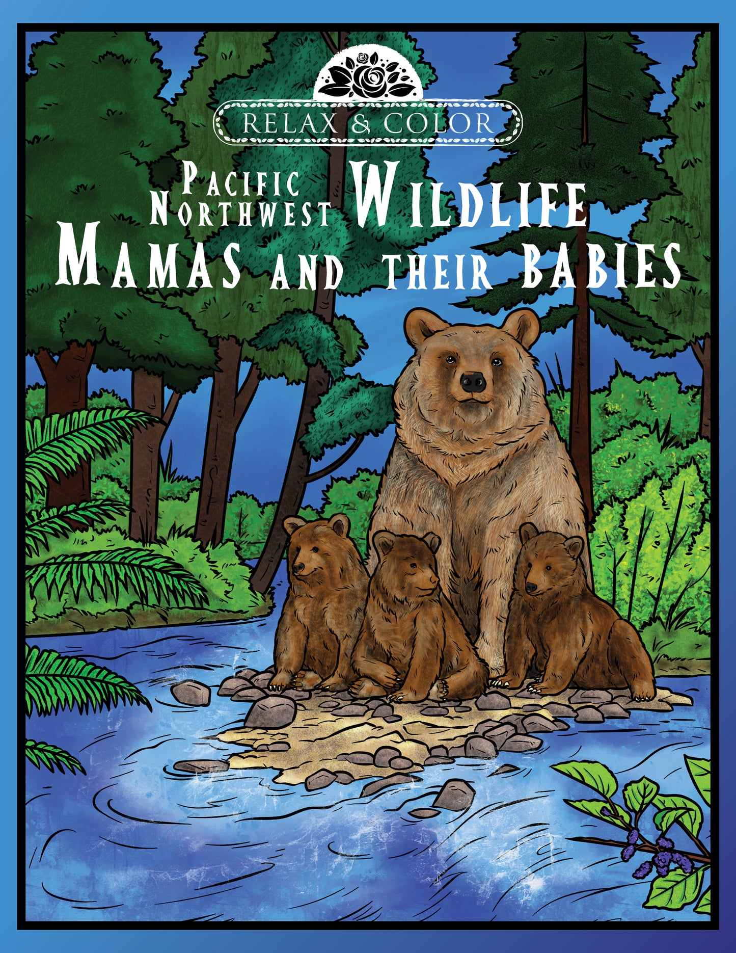 Color Book Cover of Pacific Northwest Wildlife Mamas and their Babies - 1 Colorbook