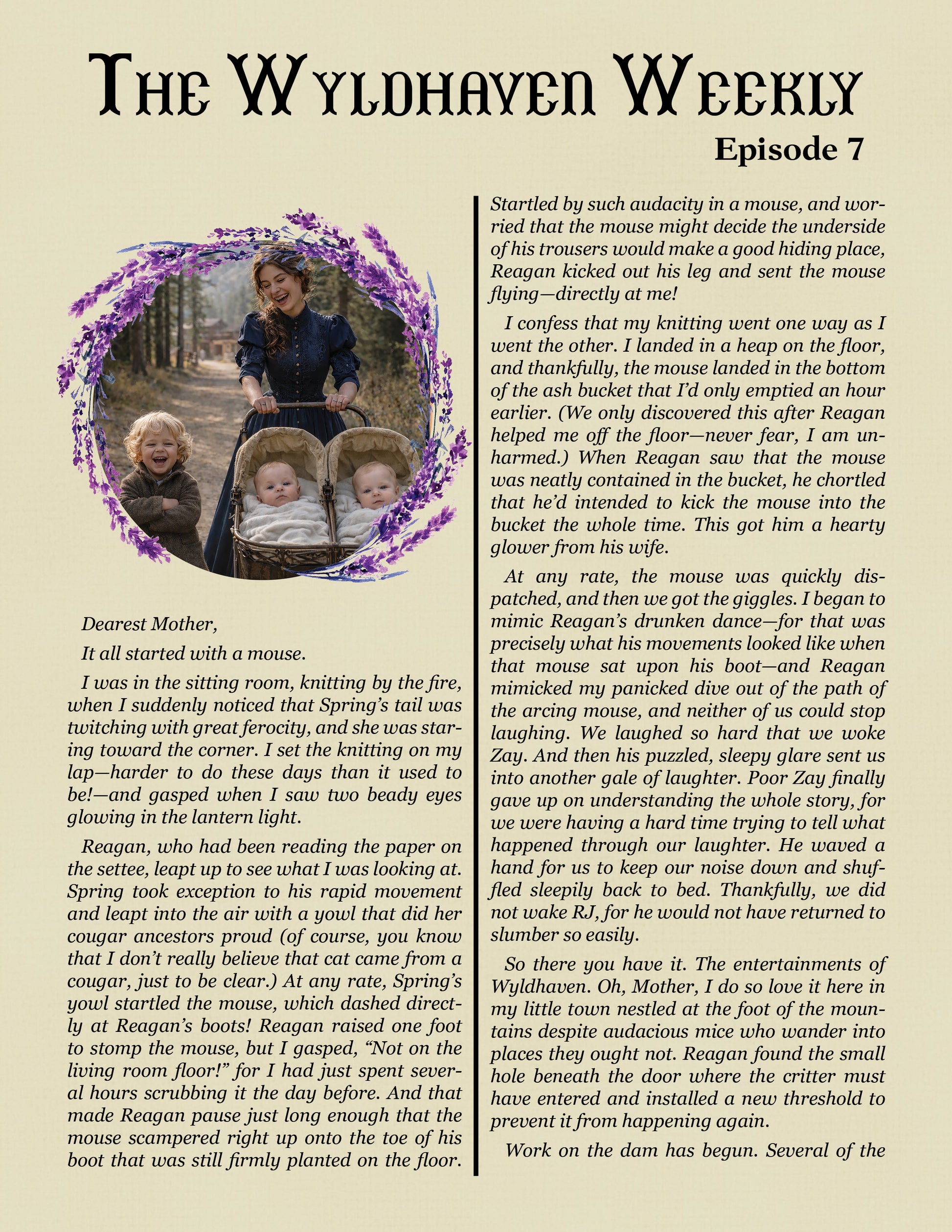 Digital Wyldhaven Weekly Newsletter, a historical Western Christian Fiction Series