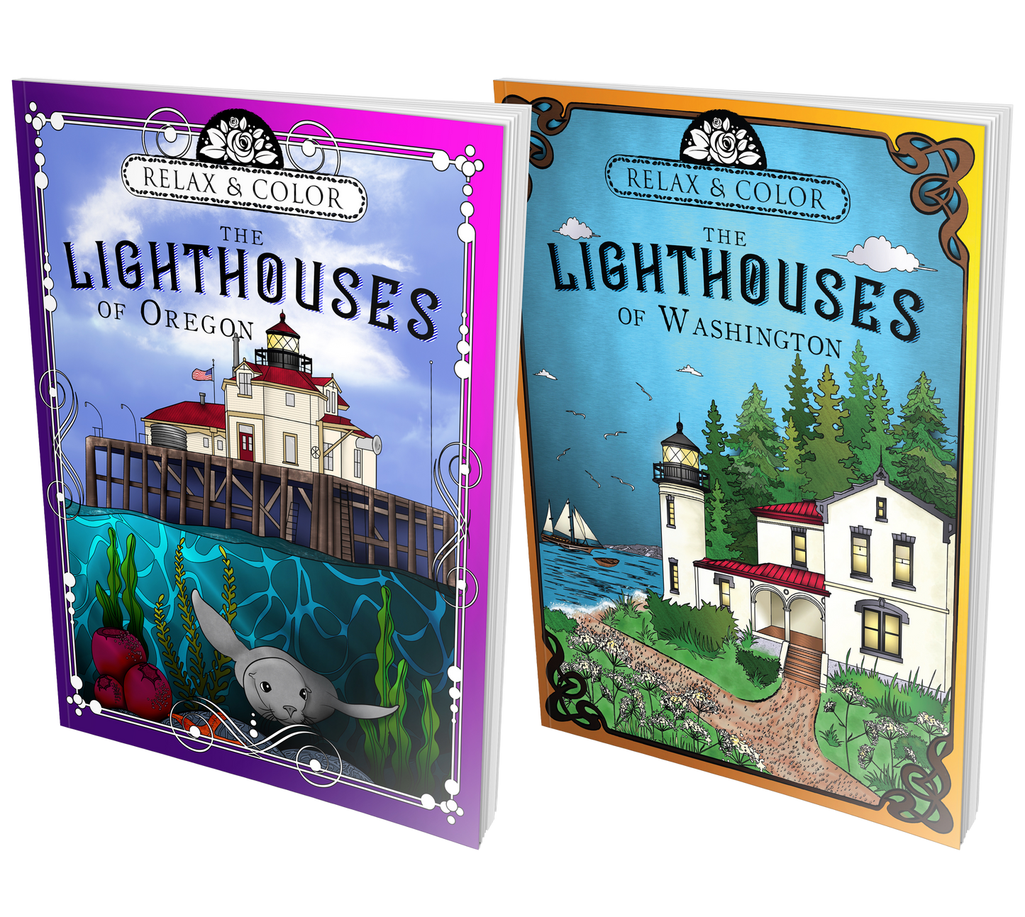 Relax and Color The Lighthouses of Washington and Oregon - Paperback Bundle