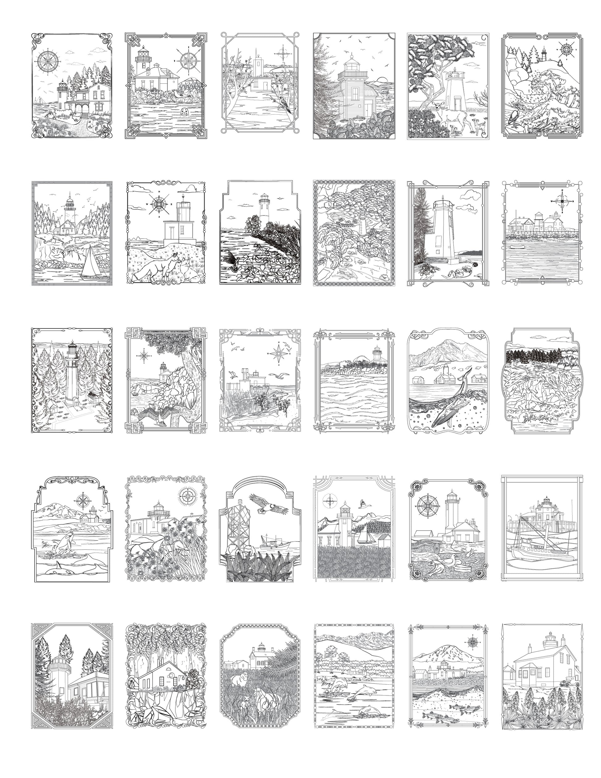 Samples of Coloring Pages from The Lighthouses of Washington Color Book