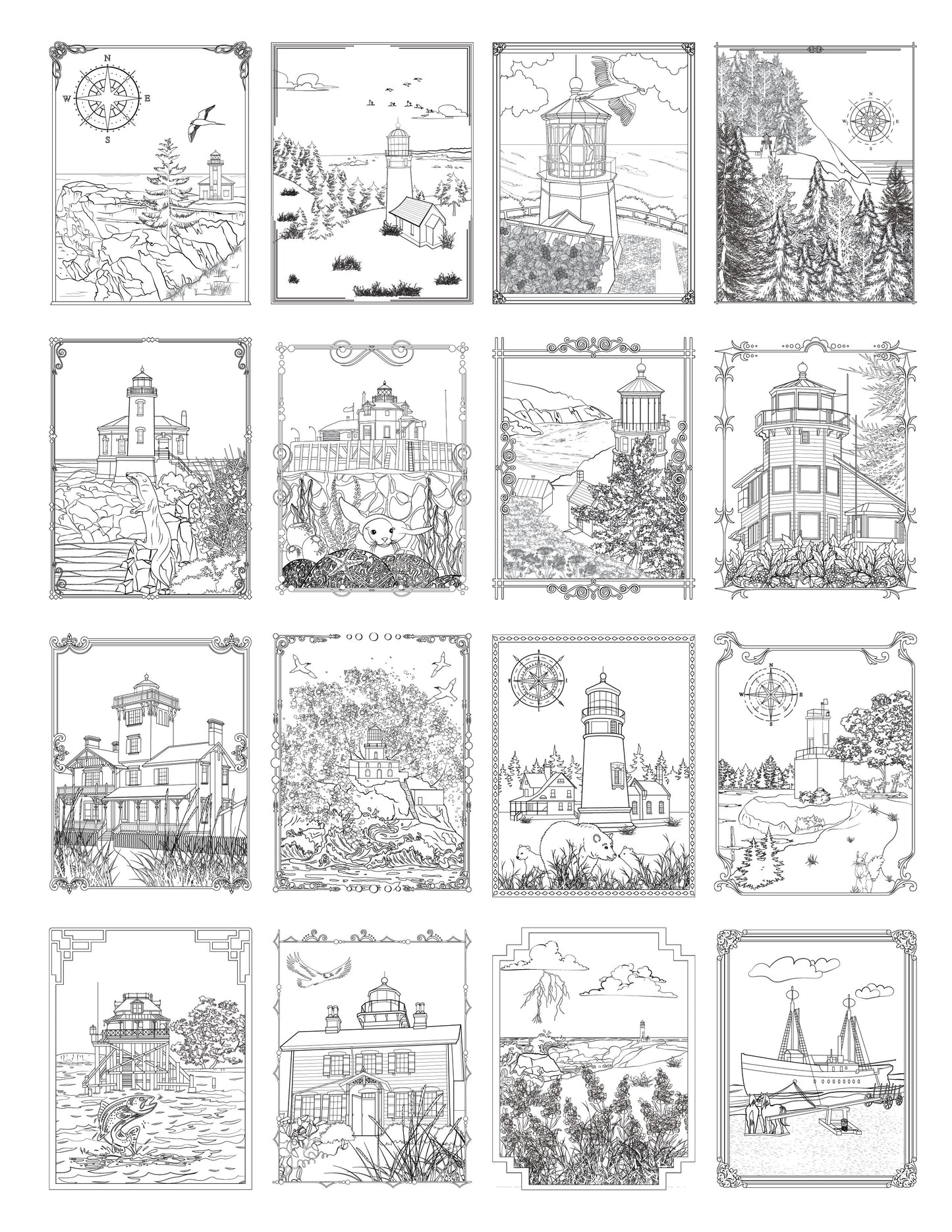 Samples of Coloring Pages from The Lighthouses of Oregon - Color Book