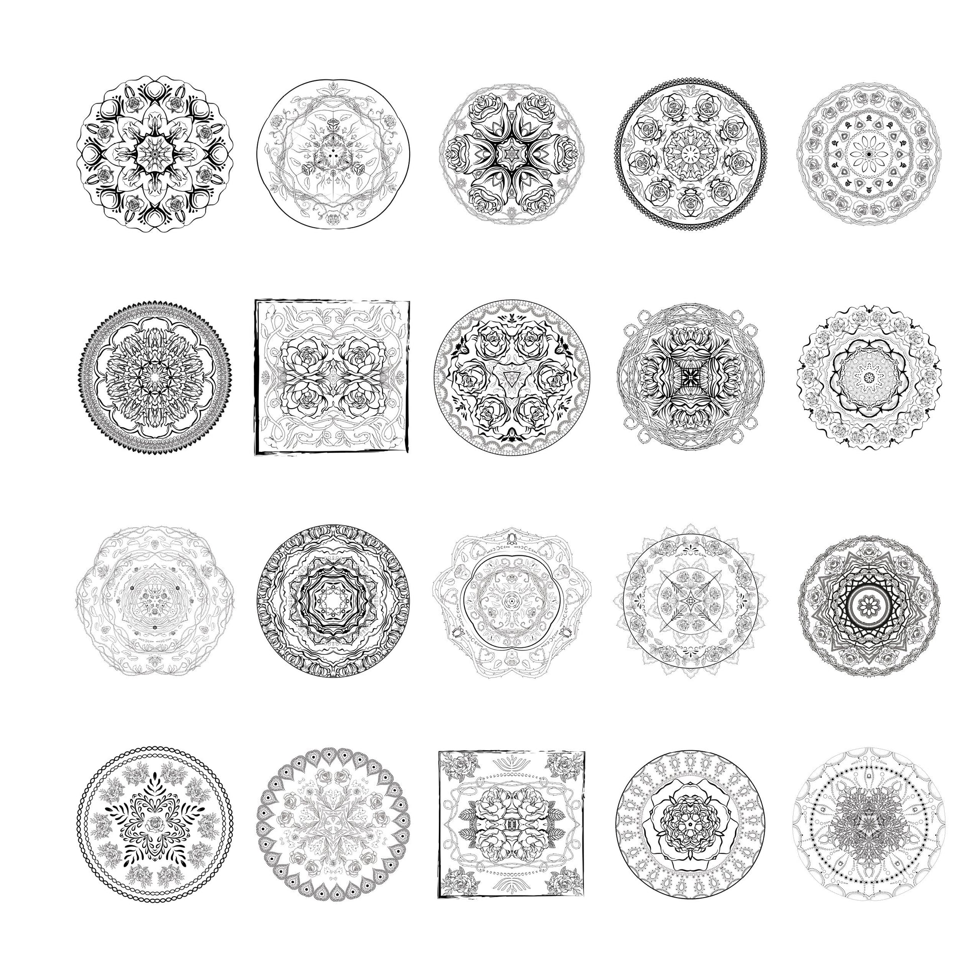 Samples of Coloring Pages from Roses and Lace Mandalas Color Book