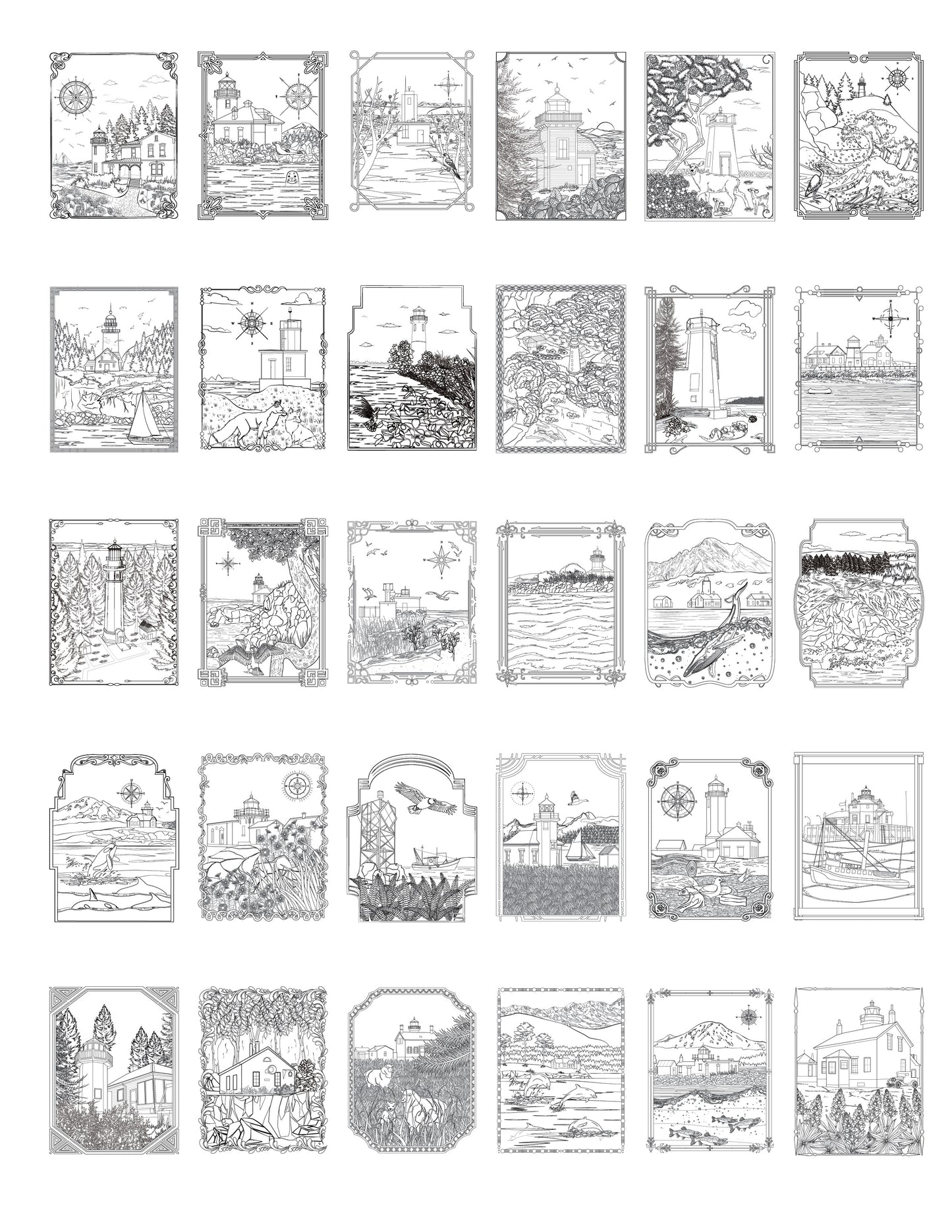 Samples of Coloring Pages from The Lighthouses of Washington Color Book